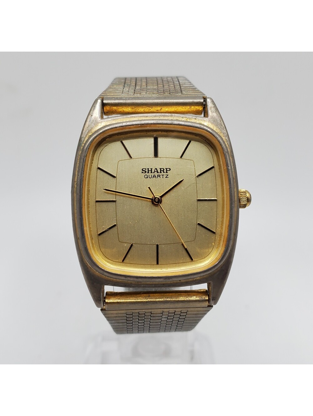 Vintage Sharp Quartz Watch 29mm Square Adjustable Band Tone New Battery